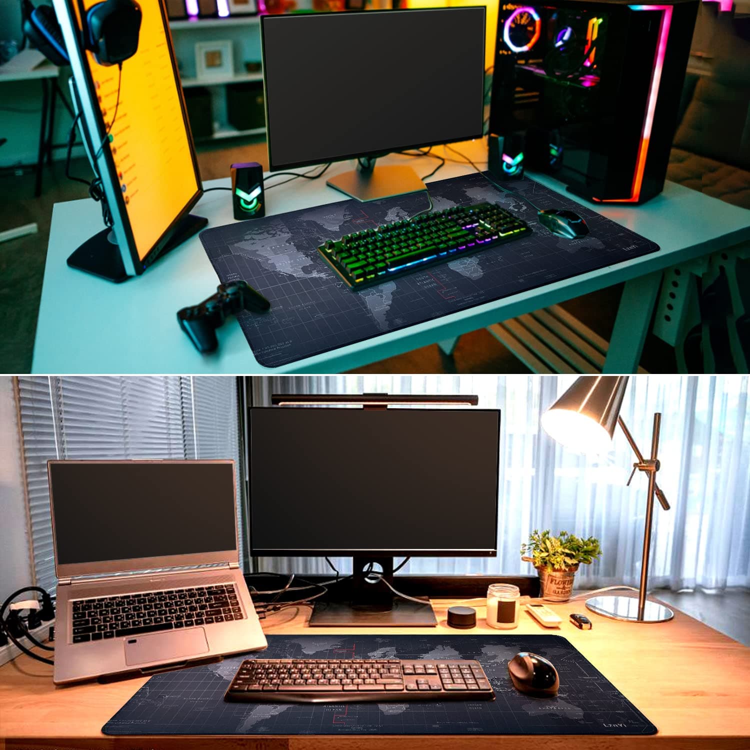 Mouse Pad Large Gaming Desk Mat Extended Mousepad with Personalized Design Keyboard Pad for Laptop, Computer and PC - 600x300cm Black World Map thumbnail 7