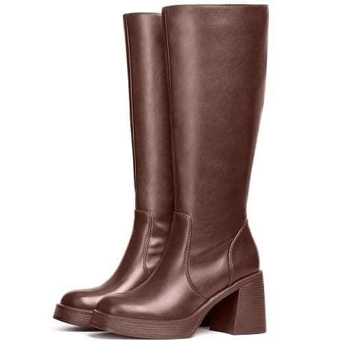 Choiran Black Knee High Boots for Women - Wide Calf Platform Tall Boots Square Toe Chunky Block Heeled Gogo Boots thumbnail 5