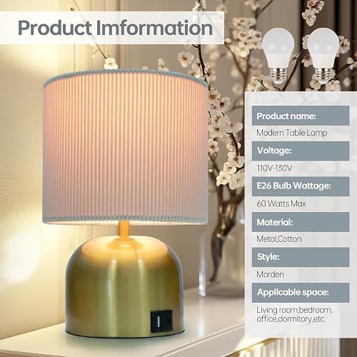 EOEYYOYB Table Lamp for Bedroom, Bedside Lamps for Nightstand, Minimalist Night Stand Light Lamp with Type-C and USB Ports, Modern Desk Table Lamp for Bedroom, Living Room, Dining Room, Office (Gold) thumbnail 2