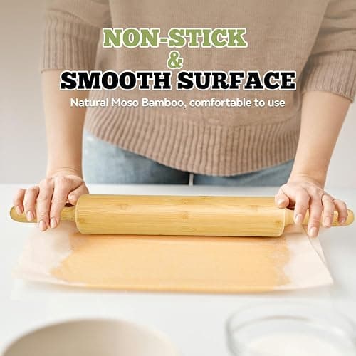 17.5 inch Wooden Rolling Pin for Baking - Long Dough Roller for All Baking Needs thumbnail 3
