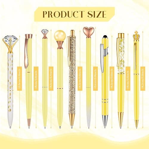 Janmini 9 Pcs Ballpoint Pens Set Metal Crystal Diamond Glitter Pens for Journaling Black Ink Pretty Cute Things Fancy Stationery Gifts for Women Girls Birthday Home Office Desk(Yellow) thumbnail 3