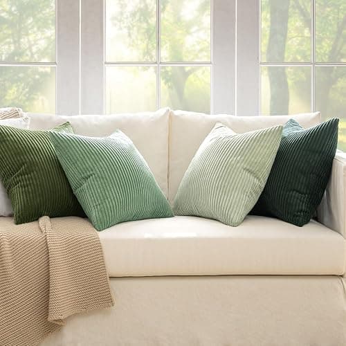 MIULEE Boho Farmhouse Sage Green Throw Pillow Covers 18x18 Inch Set of 4 Mordern Nordic Cushion Covers Soft Corduroy Christmas Home Decor for Couch Bed Sofa Living Room Forest Green thumbnail 7