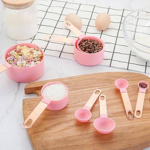 Plastic Measuring Cups Set - 8-Piece Nesting Kitchen Tools | Baking Supplies with Handles for Precise Liquid & Dry Ingredients | Essential for Home Baking, Cooking & Food Prep (Pink) thumbnail 4