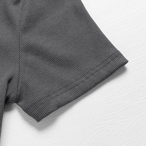 Roselux Women's Summer Scoop Neck Short Sleeve T-Shirts Ribbed Knit Slim Fitted Casual Basic Top thumbnail 2