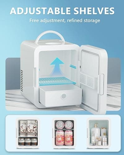 EUHOMY Skincare Fridge, 5 Liter Mini Fridge for Bedroom with Dimmable LED Mirror, AC/DC Portable Cooler & Warmer for Skincare, Cosmetics and Food, Makeup Fridge for Bedroom, Car & Office, White thumbnail 8