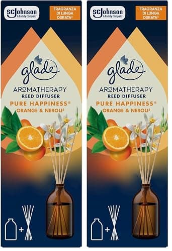 Glade Aromatherapy Diffusore di Oli Essenziali a Bastoncini, Fragranza Pure Happiness Arancia e Neroli, 1 Confezione da 2 Diffusore da 80 ml - Image 1