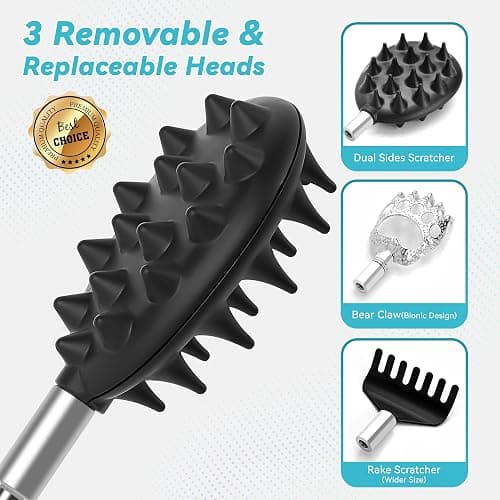 Telescoping Back Scratcher with 3 Detachable Heads, Gifts for Christmas, Stocking Stuffers for Men, Women, Him, Her, Dad, Funny White Elephant Gifts for Adults, Gift Box Included thumbnail 2