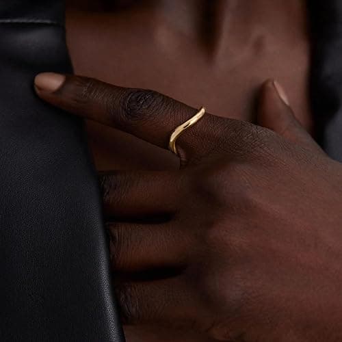 Kainier 2pairs Stacking Rings for Women 1mm 14K Gold Plated CZ V-Shaped Wavy Band Thin Pinky Thumb Stackable Ring Set Dainty Non Tarnish Comfort Fit Size 5 to 10 thumbnail 3