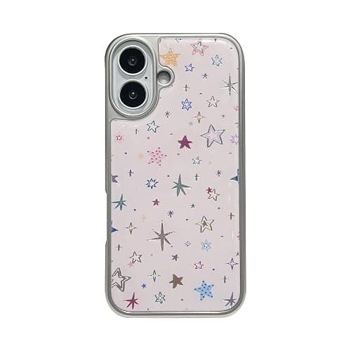 FLIRACON Cute Plating Colored Stars Hard Phone Case Compatible with iPhone Case(White,for iPhone 11) - Image 1