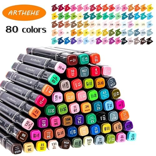 ARTHEHE 80 Colors Markers Pens Set, Permanent Art Marker Pens for Kids and Adults, Double Tipped Graphic Marker Pen for Manga/Anime/Fun doodling thumbnail 2