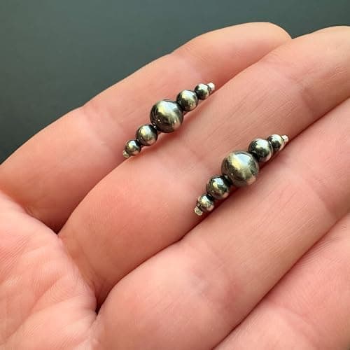 Sterling Silver Navajo Pearl Style Threader Earrings for Women, Beaded Open Hoop Earrings Western Jewelry Handmade in the USA thumbnail 2