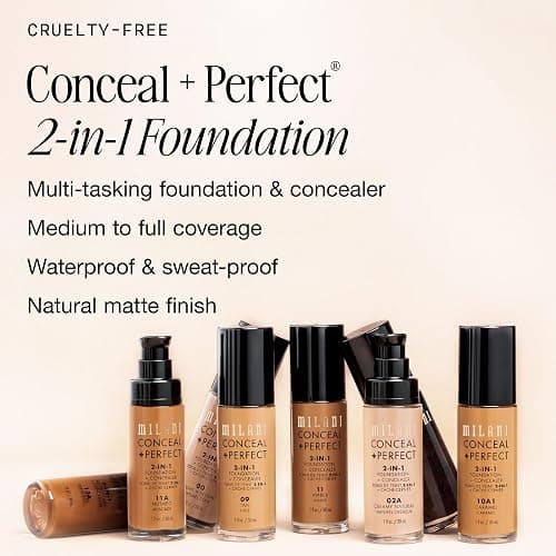 Milani Conceal + Perfect Liquid Foundation Makeup - Light Beige, 1 Fl. Oz | Longwear, Medium-To-Full Coverage Foundation With A Natural-Matte Finish. Waterproof & Sweat-Proof. Vegan & Cruelty-Free. thumbnail 3
