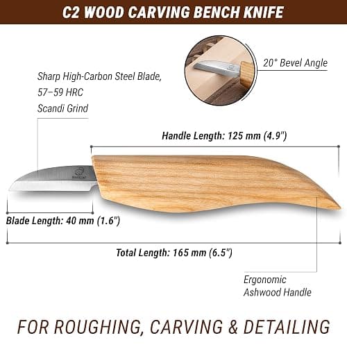 BeaverCraft Whittling Knife C2 6.5" - Wood Chip Carving Knife for General Purpose - Detail Whittling Knives Carbon Steel - Wood Carving Tools for Beginners thumbnail 2
