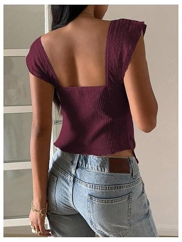 RoseSeek Women's Flowy Going Out Tank Top Sweetheart Neck Cap Sleeve Summer Ruffle Elegant Crop Tops thumbnail 5