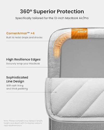 tomtoc 360° Protective Laptop Sleeve for 13-inch New MacBook Air M4/A3240 2025, M3/A3113, M2/A2681 M1/A2337 A2179 A1932, 13-inch MacBook Pro M2/A2686 M1/A2338, Water-Resistant Computer Case Bag thumbnail 4