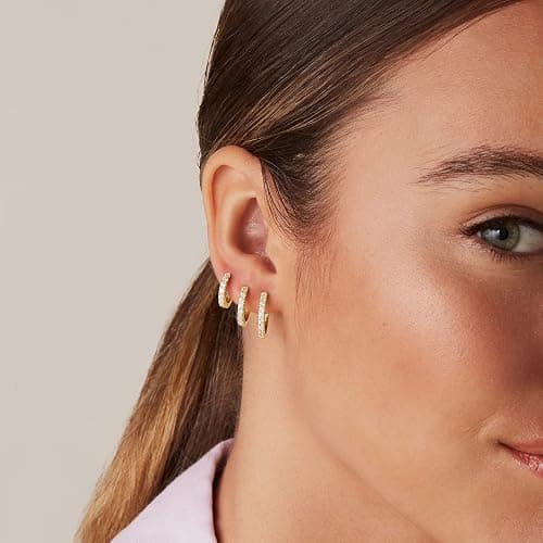 PAVOI Gold Hoop Earrings for Women - 14K Gold Plated 925 Sterling Silver Posts 3 Pairs Hoop Earrings Set for Women - Hypoallergenic Huggie Earring Pack thumbnail 2