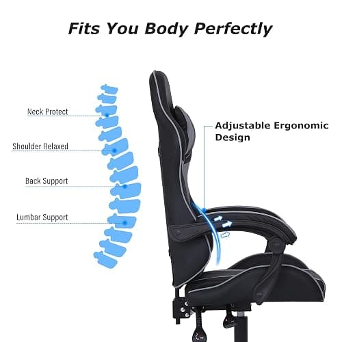 Millhouse Sport Desk Chair with Adjustable Lumbar Support and Head Pillow, X3577 (Grey) thumbnail 5