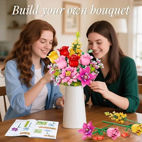 Flowers Bouquet Building Set, Pink Roses Flores Set for Adults, 765 PCS Botanical Collection Building Block Toy, Home Decor, Gifts for Valentine's Day, Birthday, Artificial Flowers for Women Kids 6+ thumbnail 2