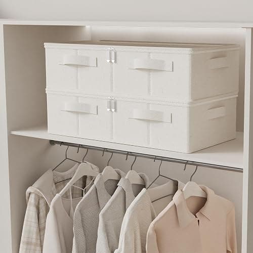 ENUMAIL Underbed Storage Container, Foldable Under Bed Bins, Wardrobe Organisers with Lid for Organizing Clothes, Sheets, Blankets, Comforter, 23.6x11.8x5.9in, Beige, 2 Pack - 23.6x11.8x5.9in(2 Pack) - Beige thumbnail 4