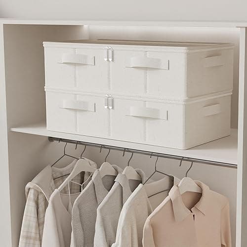 ENUMAIL Underbed Storage Container, Foldable Under Bed Bins, Wardrobe Organisers with Lid for Organizing Clothes, Sheets, Blankets, Comforter, 23.6x11.8x5.9in, Beige, 2 Pack - 23.6x11.8x5.9in(2 Pack) - Beige thumbnail 4