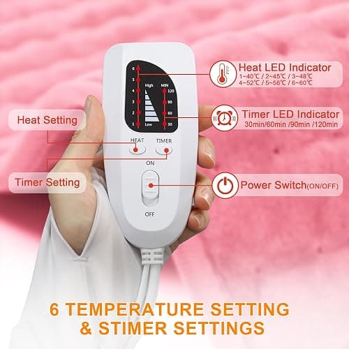 Deepsoon Heating Pad,Electric Heating Pads for Back,Neck,Abdomen,Moist Heating Pad for Shoulder,Knee,Arms,Legs,Dry/Moist Heat & Auto Shut Off,Birthday Gifts for Men and Women,BabyPink,24x12 Inch thumbnail 4