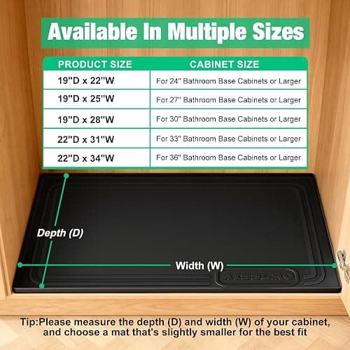 Aisslro Under Sink Mat 22" X 19", Waterproof Silicone Under Sink Mats for Kitchen, Anti-Leak Shelf Liner & Cabinet Protector with Raised Edge, [BPA Free] Bathroom Tray Home Organizer, Black thumbnail 3