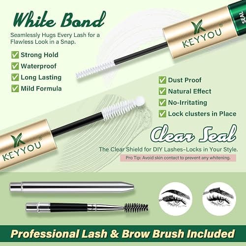 KEYYOU Lash Bond and Seal Cluster Lash Glue for Lash Clusters Strong Gentle Comfortable Bond and Seal Waterproof Mascara Wand Individual Lash Glue 5ml+5ml（Clear thumbnail 3