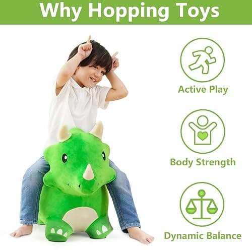 iPlay, iLearn Bouncy Pals Dinosaur Hopper Toy 2 Year Old Boy, Toddler Plush Bounce Animals, Ride on Bouncing Triceratops for Kids, Outdoor Hopping Horse Bouncer, Cool Birthday Gifts 3 4 5 6 Yr Girls - Dinosaur Hopper thumbnail 4