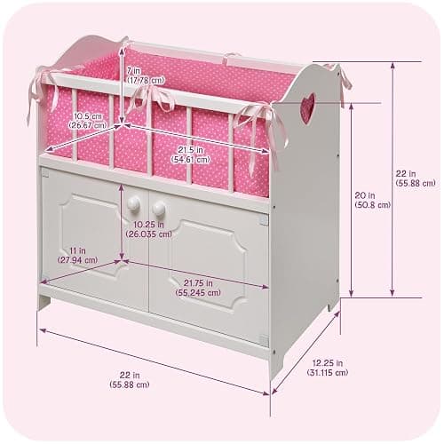 Badger Basket Wooden Baby Doll Crib with Storage, Bedding & Blanket - White | Fits up to 22" dolls; includes crib liner, blanket, pillow, storage cabinet, wood build & personalization kit. thumbnail 3