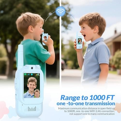 Mafiti Toys for 3 4 5 6 7 8 Year Old Boys Girls Mini Video Walkie Talkies for Kids 2 Pack Rechargeable 1000 Feet Range Birthday Indoor Outdoor (Blue+Blue) thumbnail 4