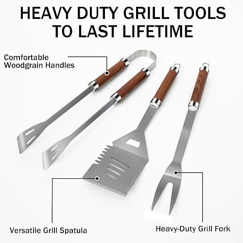 MUJUZE 19pcs Grill Set for Men,Woodgrain Grilling Accessories,Grill Utensils Set,Stainless Steel BBQ Tools for Outdoor,Camping,Backyard,Grilling Gifts for Christmas thumbnail 2