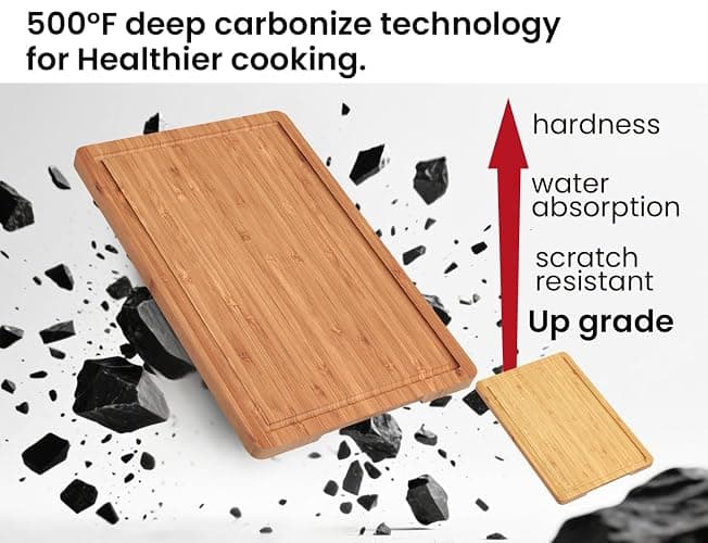 Fibogollo Bamboo Cutting Boards Serving Board Set, Bamboo Chopping Boards with Juice Groove for Kitchen Meal Prep and Serving (set of 3) thumbnail 7