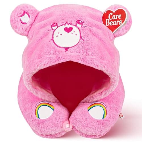 Care Bears - Cheer Bear Snuggle Hood, Travel Pillow with Hood, Soft Plush Neck Support, Lightweight, Comfortable and Breathable, Airplane, Care and Train Travel - Pink - Image 1