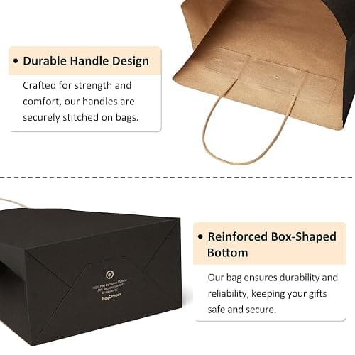 BagDream Kraft Paper Bags 25Pcs 5.25x3x8 Inches Small Paper Gift Bags with Handles Bulk for Party Favor, Retail, Merchandise, Black Gift Sacks thumbnail 7