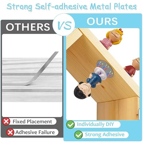 for Tonies Shelf Magnetic - for Tonies Figure Organizer Kids Room, Wooden Display Shelf for Tonies Box Holder, Wall Floating Shelves Toy Storage, House Shape Set of 2 with 38Pcs Adhesive Metal Plate thumbnail 4