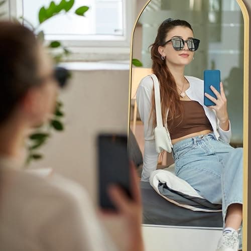 LunaMirror Full Length Mirrors Free Standing Floor Mirror Full Body Wall Mirror for Bedroom Living Room and Entrance, Arch Gold Frame, 147x44 CM thumbnail 3