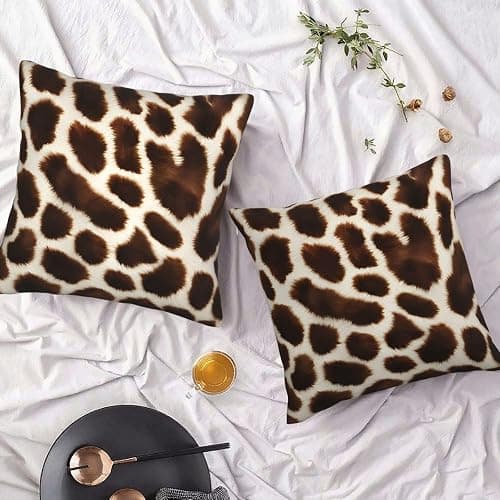 Kuderiy Giraffe Skin Print Throw Pillow Covers 18x18 Set of 2 Jungle Animal Texture Print Decorative Pillows Cases Brown and Beige Square Cushion Covers for Couch Bed Sofa Living Room thumbnail 2