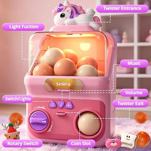 Skirfy Unicorns Capsule Vending Machine for Kids Prize Machine | 15PCS 1.77" Capsule 10 Plush Toy Light Up Music Toy Machine Arcade Game Toy thumbnail 5