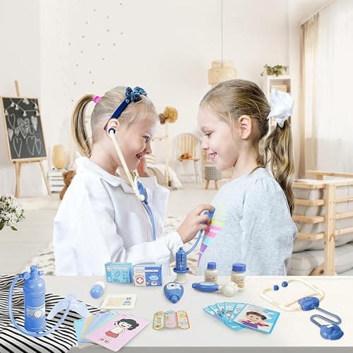 RedCrab Kids Doctors Play Set, 62PCS Cute Hippo Pretend Play Medical Kit with Clothes, Stethoscope and Carry Case,Doctor Kit for Toddlers 3-5 6-8 Boys Girls Christmas Birthday Gift (Blue) - Blue thumbnail 2