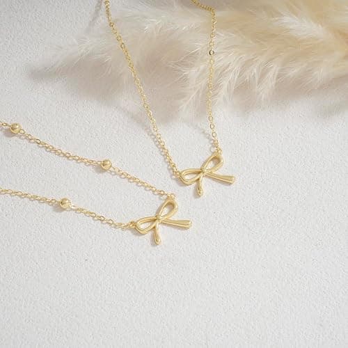 Thaivor Stocking Stuffers for Women Dainty Bow Necklace 14K Gold Plated Cute Choker Small Pendant Charm Necklaces Teen Gift Trendy Stuff Personalized Jewelry Christmas Gifts thumbnail 7