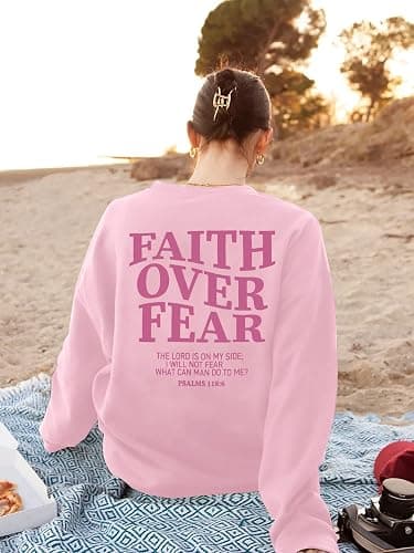 FRYAID Christian Sweatshirt Women Faith Over Fear Christian Religious Sayings Pullover Shirt Letter Print Long Sleeve Tops thumbnail 2