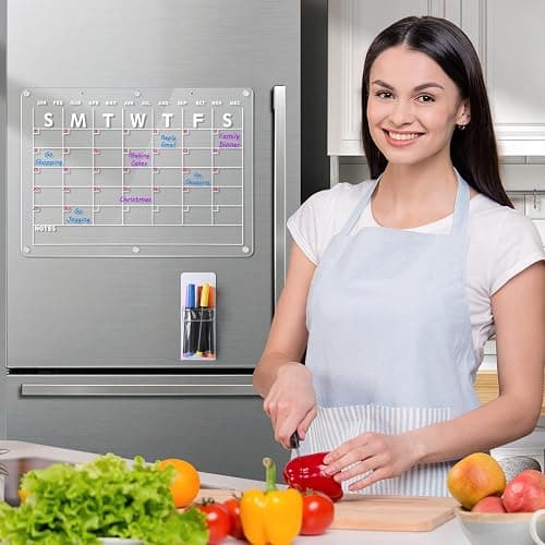 Acrylic Magnetic Dry Erase Board Calendar for Fridge, 16.5"x12" Inch Clear Dry Erase Calendar for Refrigerator, Magnetic Planning Calendars Includes 6 Colors Markers and Magnet Pen Holder thumbnail 6