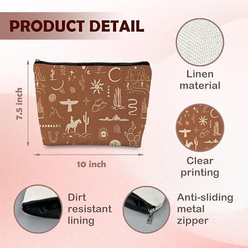 Supwhd Vintage Western Makeup Bag, Cowgirl Western Gifts for Women, Western Cosmetic Bag Small, Western Zipper Makeup Bag Cosmetic Bag for Purse thumbnail 3
