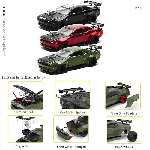 Mzexoma Hellcat DIY Disassembly Toy Car 1:36 Challenger SRT Building Kit for Kids Ages 3+ Diecast Model Cars with Open Doors STEM Learning Gift for Boys Ages 4-7(Black) thumbnail 6