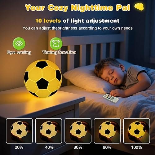 Soccer Silicone Night Light for Kids , 9 Colors with Remote Timer, Dimmable Rechargeable Baby Night Lights for Nursery, Battery Operated Lamp for Bedroom, Girls and Boys, Toddler, Baby Gifts (5.12 IN) thumbnail 5