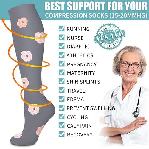 Laite Hebe Compression Socks for Women & Men Circulation(6 pairs)-Graduated Supports Socks for Running, Athletic Sports - Large-X-Large - 01-assorted28 thumbnail 5