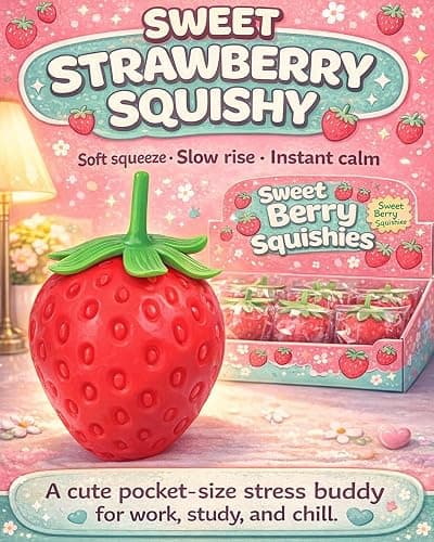 Strawberry Squishy, Realistic Strawberry Stress Ball, Squeezable Toy Fruit Ball,Party Favor Slow Rise Pressure Release Toy Adults thumbnail 2