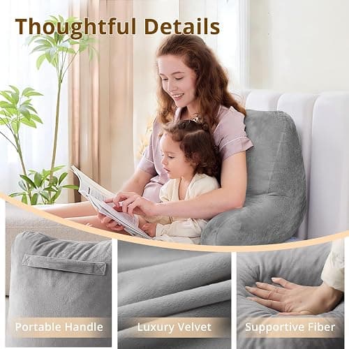 Sasttie Reading Pillows for Sitting in Bed Adult, Velvet Back Pillow Bed Sitting Up, Back-Rest Support Cushion for Sit Up on Couch, Sofa, and Floor, Dorm Essentials, Oeko-Tex Certified, Dark Grey thumbnail 4