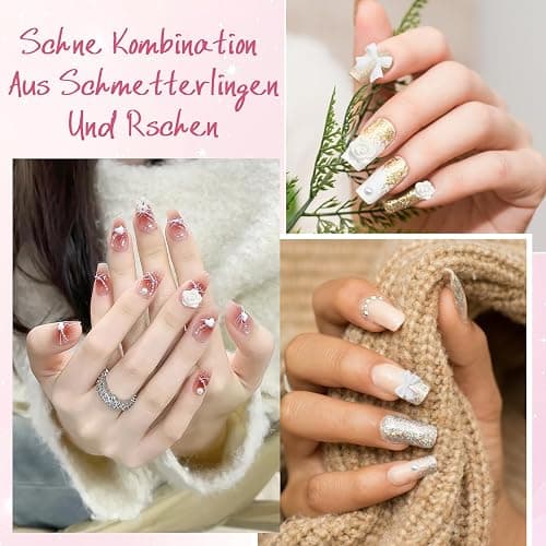 VEGCOO Nail Art Dekoration, 3 Teile Nail Charms 3D Rosa Weiße Schleife Blume Nagelsticker Blumen Gepaart Mit Perlen Nagel Steine Zum Heimwerken Charms Nägel Lifting Nail Art Charms thumbnail 5