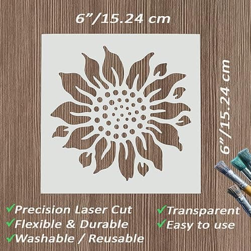 DLY LIFESTYLE Sunflower Stencil for Painting on Wood, Canvas, Paper, Fabric, Walls and Furniture - Sunflower Flower Stencil - 6x6 Inches - Reusable DIY Art and Craft Stencils - Floral thumbnail 2